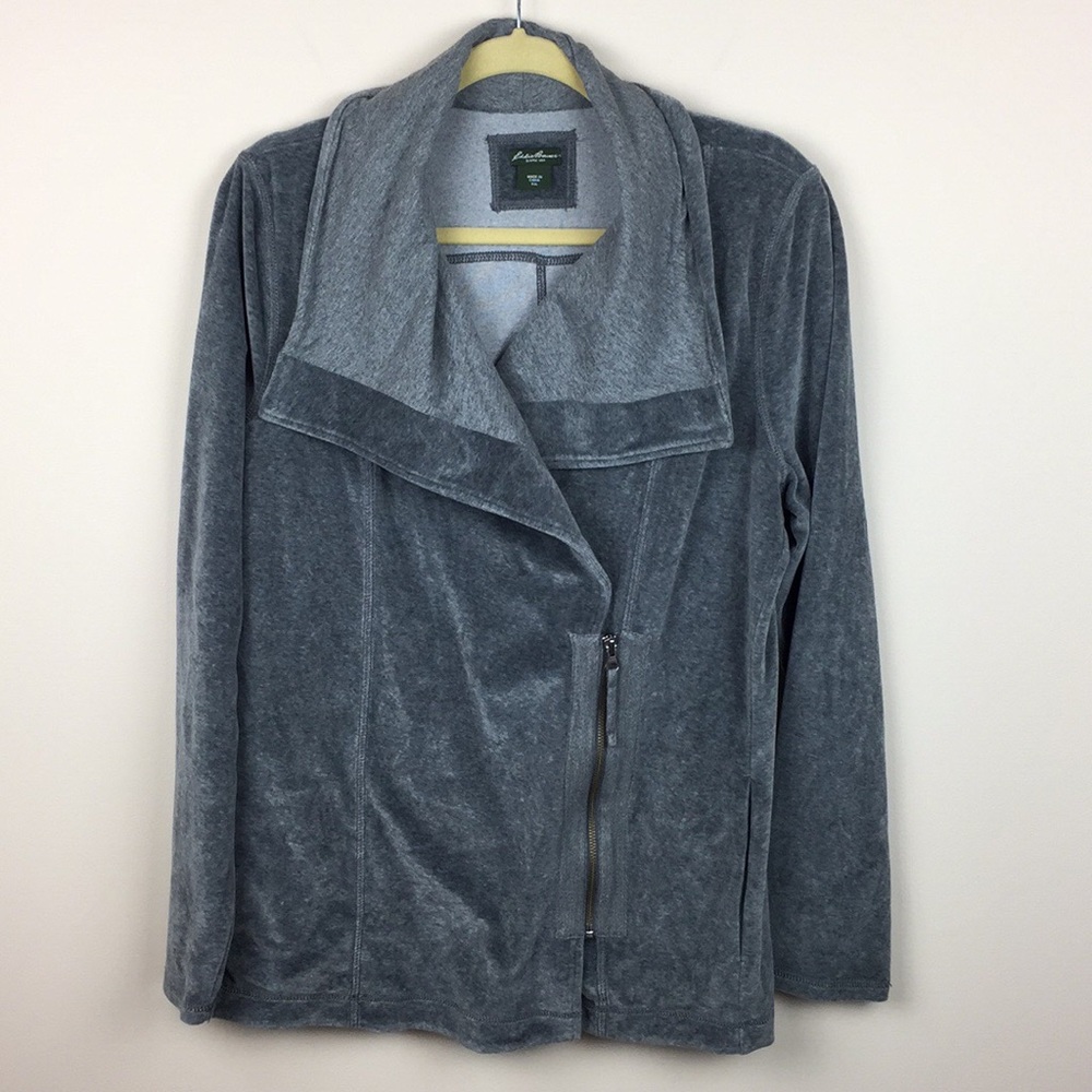 Eddie Bauer - Gray Velvet Zip Up Cardigan Jacket